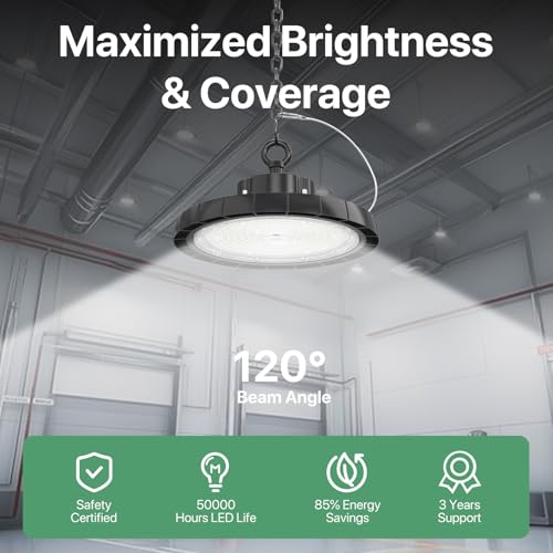 UFO LED High Bay Lights: 200W 30000LM 5000K Led Shop Lights High Bay Led Lights with Plug Suitable for Gym Warehouse Workshop Factory Gym Garage Barn AC100-277V IP65