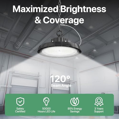 UFO LED High Bay Lights: 200W 30000LM 5000K Led Shop Lights High Bay Led Lights with Plug Suitable for Gym Warehouse Workshop Factory Gym Garage Barn AC100-277V IP65