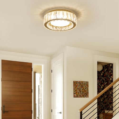 11 Inch Dimmable Luxury Crystal LED Flush Mount Ceiling Light - color: Gold, size: 11 Inch