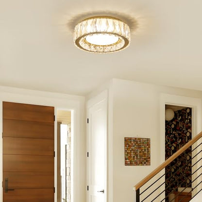 11 Inch Dimmable Luxury Crystal LED Flush Mount Ceiling Light - color: Gold, size: 11 Inch