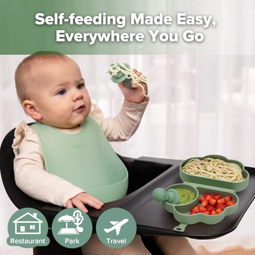 Haakaa Silicone Baby Travel Feeding Set with Foldable Suction Plate, 6M+