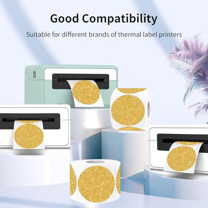3" Holographic Direct Thermal Label Stickers, Round Printable Rainbow Glitter Thermal Printer Sticker Labels for Gift Wrapping, Self-Adhesive DIY Custom Logo Design- Shiny Gold - color: Holographic Shiny Gold, size: 3 inch
