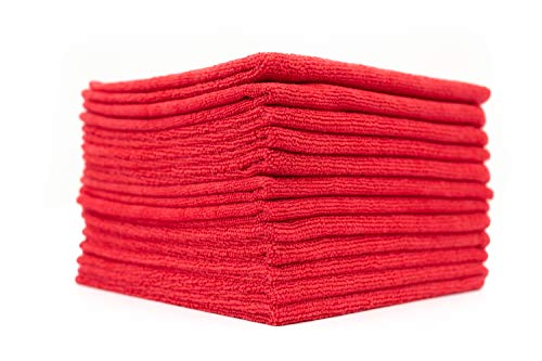 The Rag Company - All-Purpose Microfiber Terry Cleaning Towels - Commercial Grade, Highly Absorbent, Lint-Free, Streak-Free, Kitchens, Bathrooms, Offices, 300gsm, 14in x 14in, Red (12-Pack) - color: Red, size: 14in x 14in