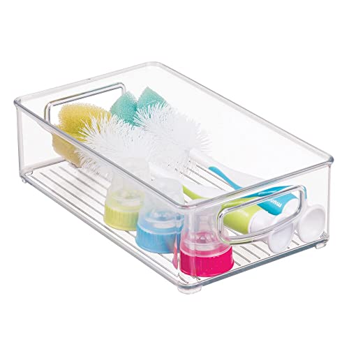mDesign Small Plastic Baby Nursery and Food Organizer -Storage Holder Bin with Handles for Closet, Cupboard, Cabinet, Drawers, Shelves - Holds Canned Food, Bottles, Formula - Ligne Collection, Clear - size: 10 x 6 x 3 (Pack of 1)