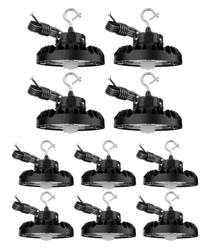 JCE 150W UFO LED High Bay Light with PIR Motion Sensor, 3-Wattage & 3-CCT Selectable, 21,750LM,ETL, Commercial Bulk Lighting for Warehouse Factory Stadium(150W with PIR Sensor-10Packs) - size: 150W with PIR Sensor-10Packs