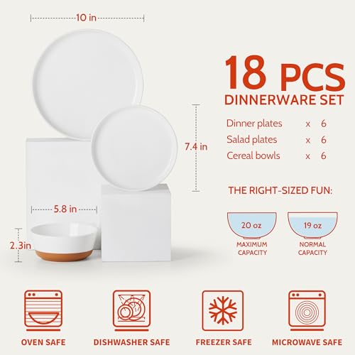 Sweese Porcelain Dinnerware Sets, Handpainted Plates and Bowls Set for 6, Scratch Resistant Dinner Set, Dishwasher and Oven Microwave Safe Dishes Set,White - color: White