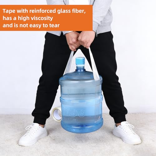 2-Pack Mono Filament Strapping Tape with Portable Craft Knife, 5.5mil x 1Inch x 55yds, Heavy Duty Transparent Reinforced Fiberglass Tape