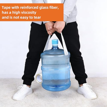 2-Pack Mono Filament Strapping Tape with Portable Craft Knife, 5.5mil x 1Inch x 55yds, Heavy Duty Transparent Reinforced Fiberglass Tape