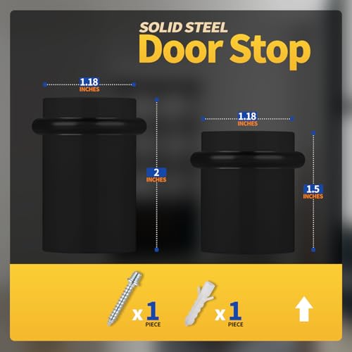 Floor Door Stopper Door Stop-Classy Solid Steel Modern Heavy Duty Door Stoppers -Floor Mount Anchor Screw-Wall Protector for Commercial Door(Black, 1.5 Inch) - color: Black, size: 1.5 Inch