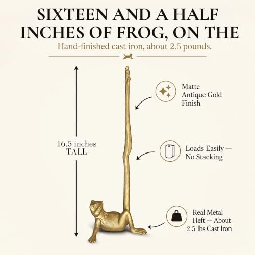 WallCharmers Gold Frog Paper Towel Holder & Metal Toilet Paper Holder Stand - color: Gold Frog