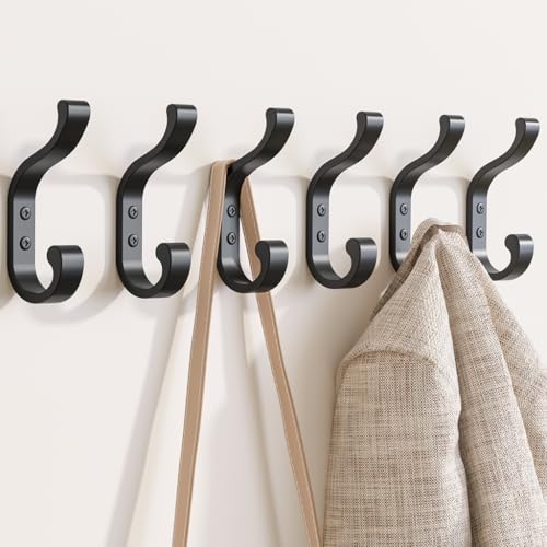 bussdis Wall-Mount Coat Hooks, Heavy Duty 30LB Hooks for Hanging Coats, Bags, Backpacks, Keys, Hats – Black Metal Hooks for Wall,Door (6 Pack) - color: Black, size: 6 Pack