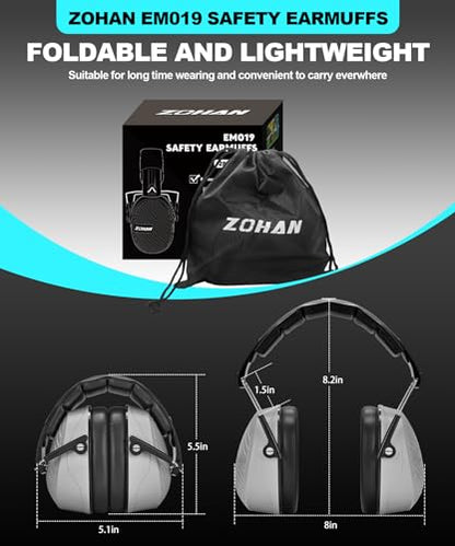 ZOHAN 019 Noise Cancelling Headphones for Adult - NRR 28dB Hearing Protection for Working, Shooting, Mowing, Autism - color: 1 Pack-grey