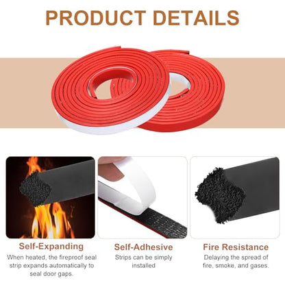 Smoke Fire Seal Strip 9.8Ft 15mm/0.59" Wx 5mm/0.2" T Red - color: Red, size: 9.8FT x 15mm / 0.59" W x 5mm / 0.2" T