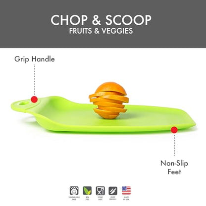 Dexas Chop & Scoop Cutting Board, 9.5 x 13 Inch, Solid Green, BPA-Free Dishwasher Safe Kitchen Prep Board with Handle - color: Green, size: 13"L x 9.5"W