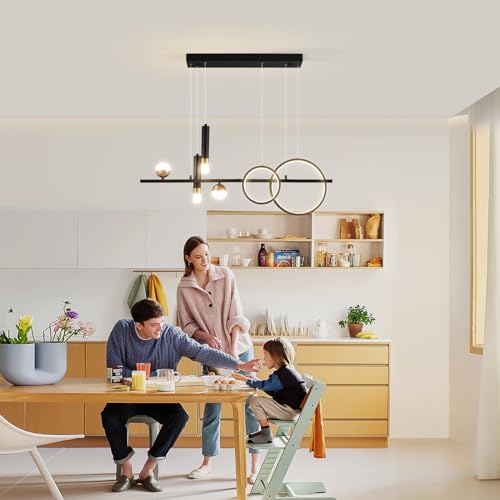 Siittoo Modern Linear Chandelier, Dimmable LED Pendant Light with Remote - color: Black Gold-Linear-48W