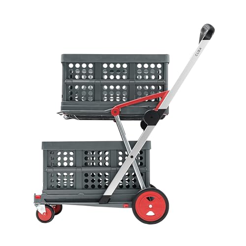 CLAX® The Original | Made in Germany | Multi Use Functional Collapsible Carts | Mobile Folding Trolley | Storage Cart Wagon | Shopping Cart with 2 Storage Crates (Red)