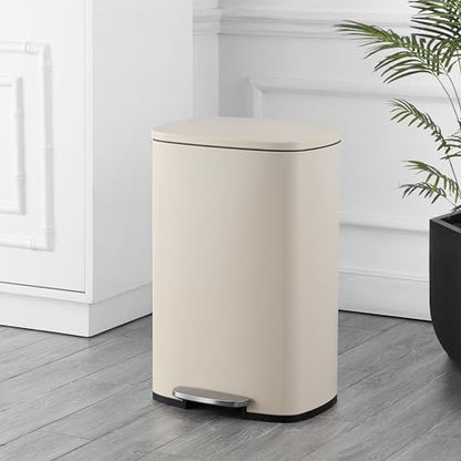 happimess Connor 2-Piece Iron Trash Can, Limestone Beige - color: Limestone Beige