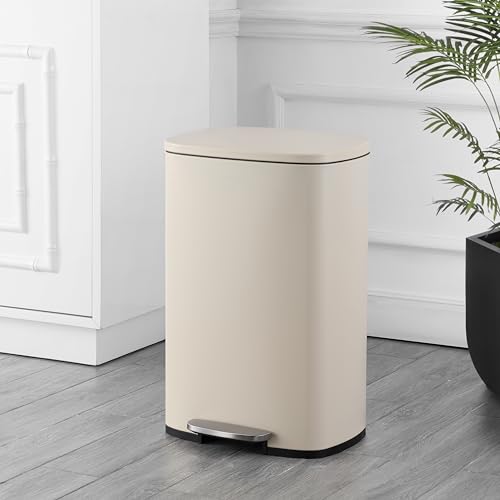 happimess Connor 2-Piece Iron Trash Can, Limestone Beige - color: Limestone Beige
