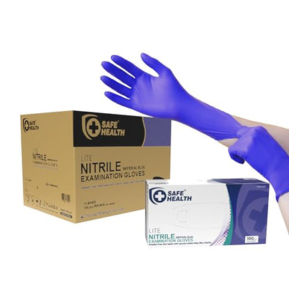 Safe Health Nitrile Exam Gloves – 4 mil, Latex-Free, Powder-Free, Disposable, Blue, Medical Grade, Food, Cleaning Use - size: Large, style: Imperial Blue - Case of 1000