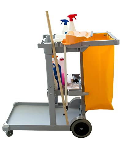 QWORK Janitorial Cart Bag, 24 Gallon Waterproof Large Capacity Padded Housekeeping Commercial Replacement Cleaning Cart Bag for Collecting Trash or Clothing (Yellow), 2 Pack