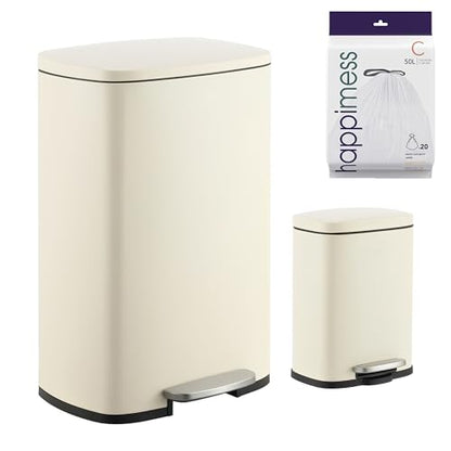 happimess Connor 2-Piece Iron Trash Can, Limestone Beige - color: Limestone Beige
