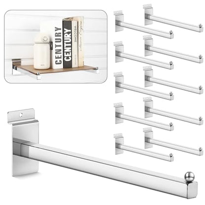 Hicarer 10 Pcs Slatwall Faceout, 12 Inch Metal Square Arm Hooks, Silver - color: Silver