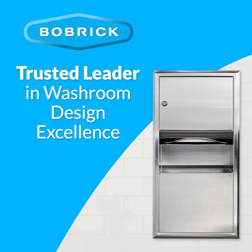 BOBRICK 369 ClassicSeries Stainless Steel Recessed Paper Towel Dispenser with 2-Gallon Waste Receptacle, 28" Height, 14" Width, Satin Finish
