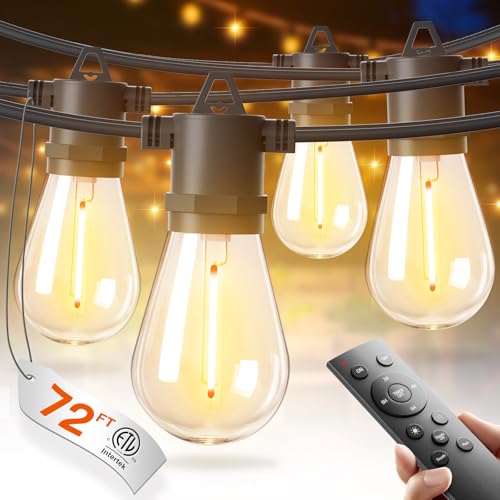 addlon 72FT LED Outdoor String Lights, Waterproof Dimmable Bulbs for Patio - size: 72FT(24 Sockets)
