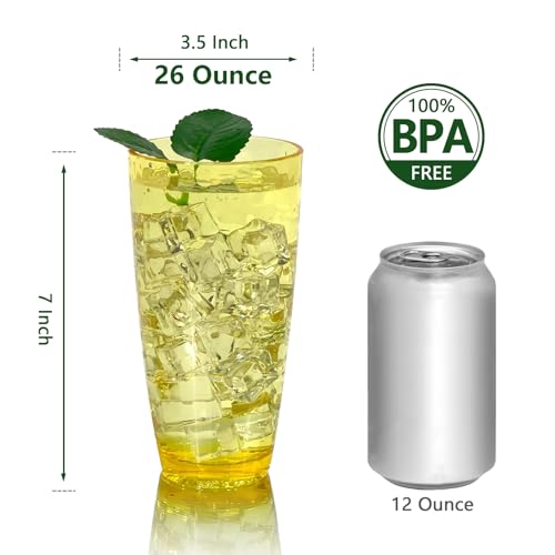 26-Ounce Plastic Tumblers (Set of 6), Reusable Plastic Mugs, BPA-Free Acrylic to Drink Mugs, Shatter Resistant, Textured Interior, Dishwasher Safe (Yellow, 26 Ounce) - color: Yellow, size: 26 Ounce