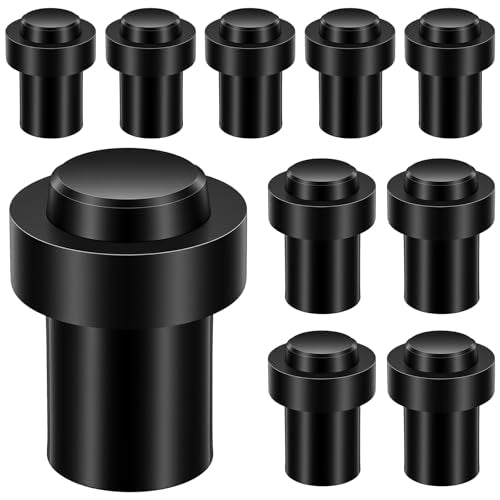 10 Pack Floor Door Stopper Chrome Door Stop Wall Mount Rubber Bumper Mounted Floor Stops Stopper Stainless Steel for Door Wall Bottom or Top 2.4 Inch Black