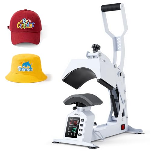 VEVOR Hat Heat Press Machine, 8.5 x 4 in Large Heating Plate, with Caps Stretcher, Precise Temperature & Time Control, Heat Press for Hats and Caps, for HTV Iron On and Sublimation Projects, White - color: White