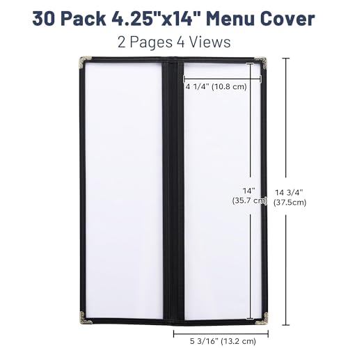 WeChef 30 Pcs 4.25 x 14" Restaurant Menu Covers 2 Page 4 View Menu Holders - size: 4.25x14" - 4 View