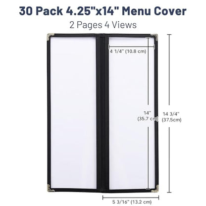WeChef 30 Pcs 4.25 x 14" Restaurant Menu Covers 2 Page 4 View Menu Holders - size: 4.25x14" - 4 View