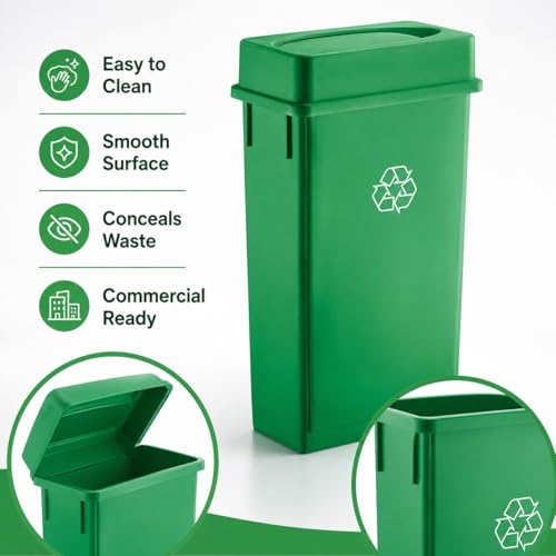 23 Gallon Slim Rectangular Commercial Trash Can, Heavy Duty Plastic Indoor Waste Bin for Kitchen, Office, Restaurant, School, Restroom & Janitorial Use (Green, with Lid) - color: Green