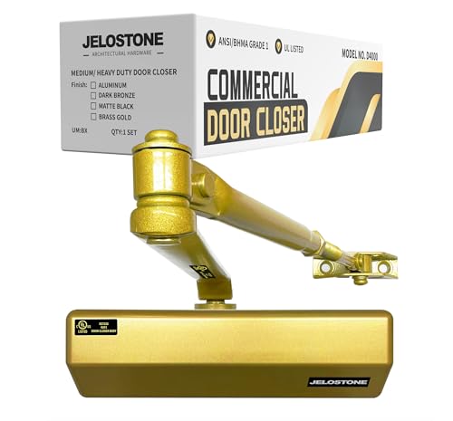 Medium/Heavy Duty, Commercial Door Closer D4000, ANSI Grade 1, UL 3 Hour Fire Rated, ADA Compliant, Adjustable Spring Size 1-6 for Doors (44-330lb, 30-60 in), Indoor/Outdoor (Gold) - color: Gold