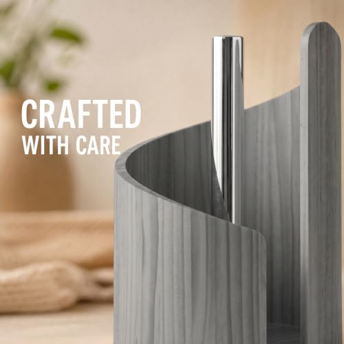 Paper Towel Holder Countertop with Wood Round Base and Iron Holder,Holds Mega Roll,Holder Stand for Kitchen Roll Organize,Wooden Paper Towel Holder for Kitchen Dining Table Home Decor - color: Gray