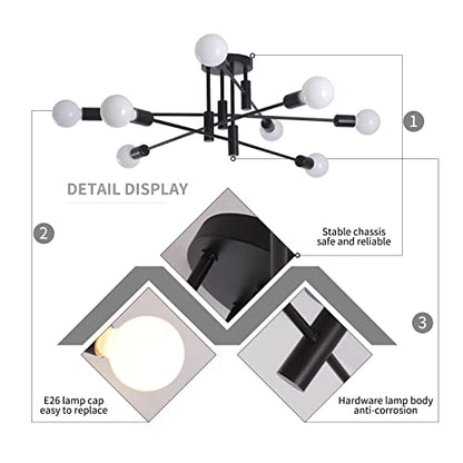Garwarm Sputnik Ceiling Light Fixture, 8-Light Black Sputnik Chandelier - color: 8-Lights,Black-2