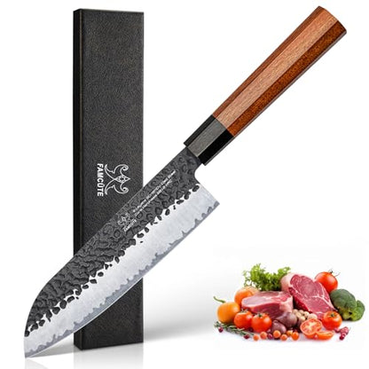 FAMCÜTE 7" Santoku Knife, Hand Forged Sharp Chopping Knife for Easy Cutting - size: 7"