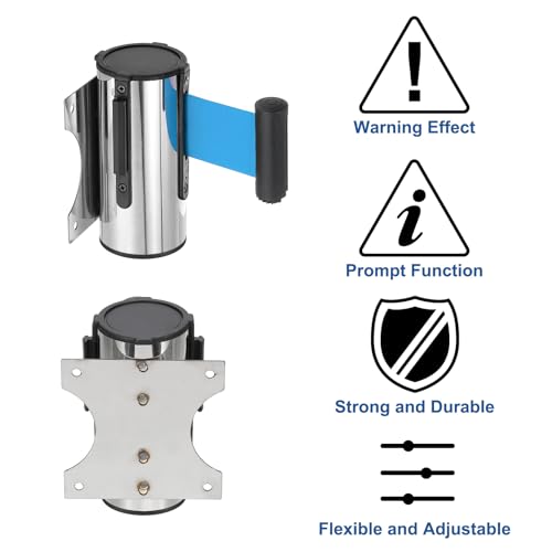 MECCANIXITY Wall Mount Retractable Belt Barrier 6.56ft Crowd Control Belts - color: Silver/Light Blue, size: 6.56 ft