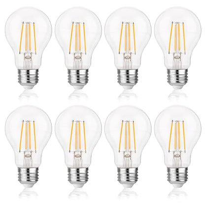 FLSNT 60W Equivalent Dimmable A19 LED Light Bulbs, Efficient 7W, 800Lumens, 2700K Soft White, CRI82, E26 Standard Base, 15000 Hours, LED Filament Light Bulbs, Clear Glass, 8 Pack - color: 60w Soft White, size: 8 Count (Pack of 1)