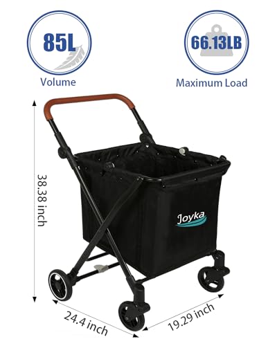 Foldable Shopping Cart 85 Liters Grocery Cart with Cooler Bag Utility Cart Shopping Trolleys with Larger Capacity Rolling Front Swivel Wheels Adjustable for Office Picnic Groceries Laundry - size: 85 Liters + cooler bag navy blue
