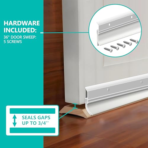 Aluminum Door Rubber Sweep 36 Inch – Heavy Duty Door Draft Stopper, Weather Stripping Seal Strip for Exterior & Interior Doors, Energy Saving, Noise Reduction, Easy Installation