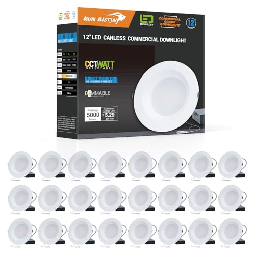12 Inch Recessed LED Commercial Downlight with J-Box, Wattage Adjustable 30/40/50W,3 Color Selectable 3000K-5000K, 120-277V,0-10V Dimmable,IC Rated,Canless LED Downlight,ETL Listed-24PK - color: 24PK, size: 12 inch