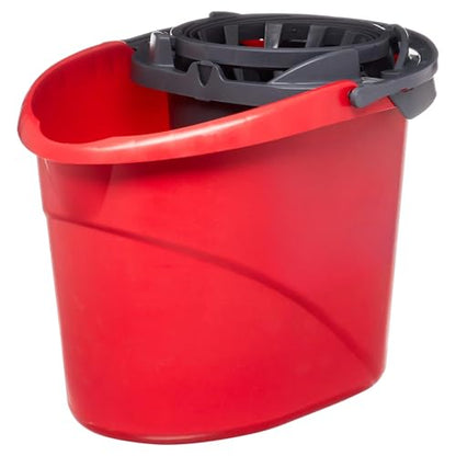 Quick Wring Hands-Free Mop Bucket 2.5 Gallon Red, Mop Bucket with Built-in Wringer for Home Hardwood Laminate Tile Floor Cleaning
