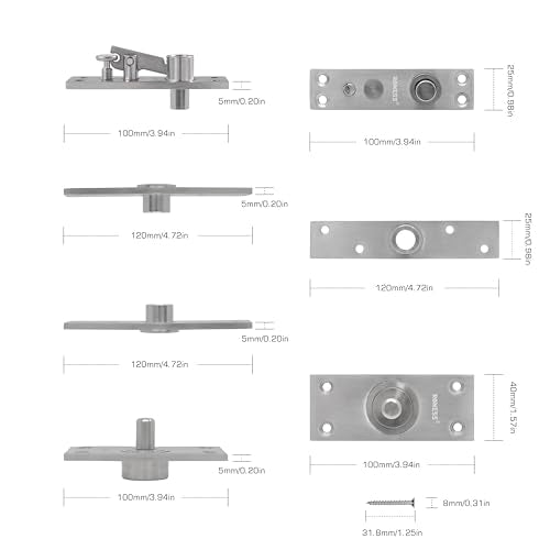 Pivot Door Hinges,Stainless Steel 360° Rotation Invisible Hinge for Bookcase, Murphy Door Hinges,Secret Door Hidden Hinges (150KG &360°)