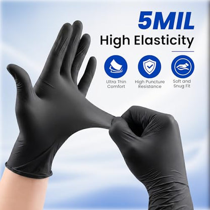Nitrile Disposable Gloves 5 Mil, Large, 100 Count - color: Black, size: Large