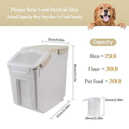 Large Flour Storage Container 25lb, 4 Pack Airtight Rice Storage Containers with Wheels Seal Locking Lid, Measuring Cup, Scoop, BPA Free Dry Food Bin for Sugar, Beans, Grain - Grey - color: 4Pcs 25LB Grey