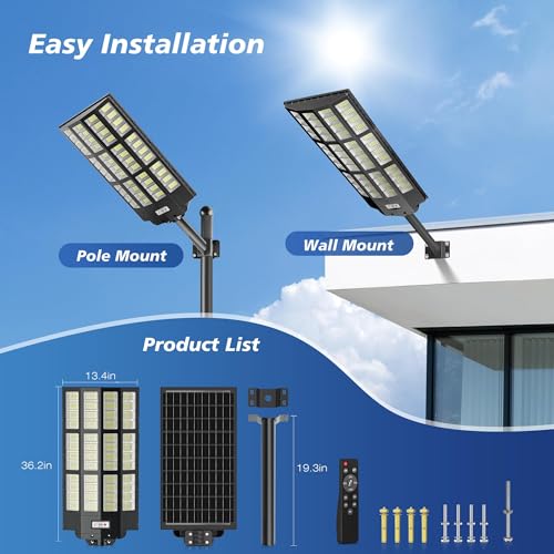 OKPRO Solar Street Light Outdoor, IP66 Waterproof Solar Lights Outdoor - size: 15000-2P