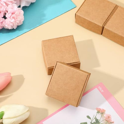HekouJiub 100 Pcs Mini Cardboard Boxes, 2.16" x 2.16" x 1" Small Gift Boxes Brown Kraft Paper Packaging Boxes Foldable Shipping Box for Jewelry, Art Crafts, Small Business Packing, Party Favors - color: Brown