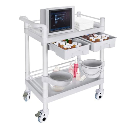 Medical Mobile Trolley Cart 2-Shelf 220 LBS Max Load Rolling Utility Cart - color: 2-tier Light Gray